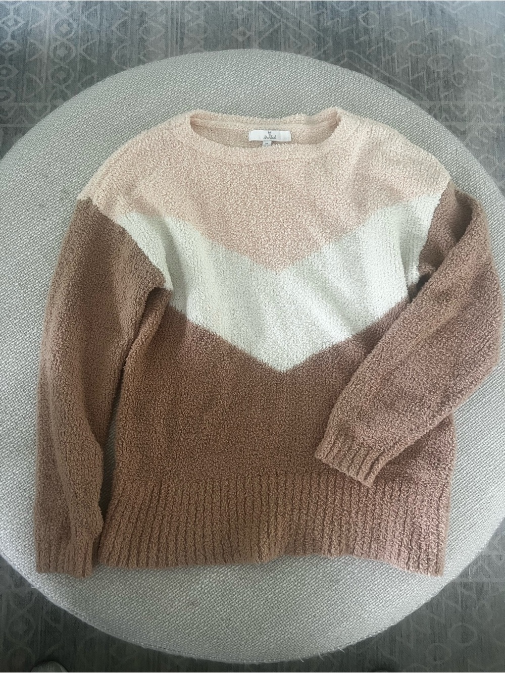 Marled Chevron Colorblock Crewneck Sweater - Cream, Taupe & Blush